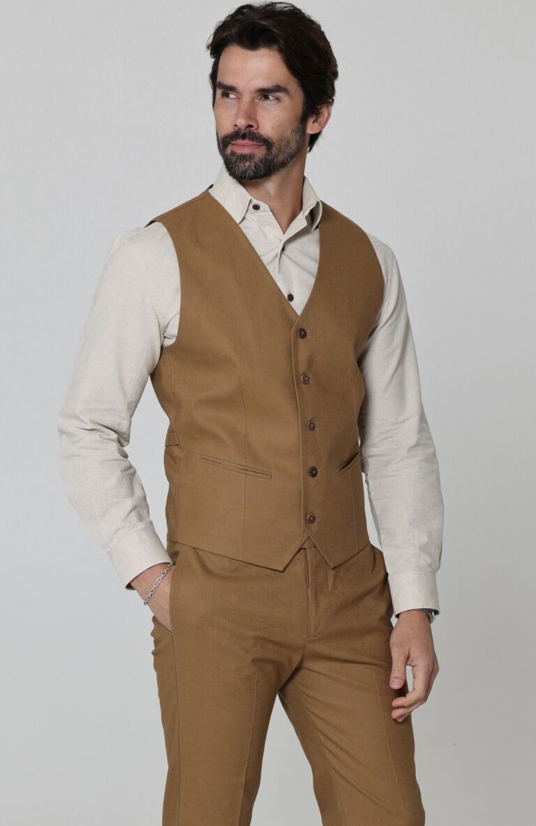 Monaco Breathable Linen Vests Mocha with Natural Beckford Shirt