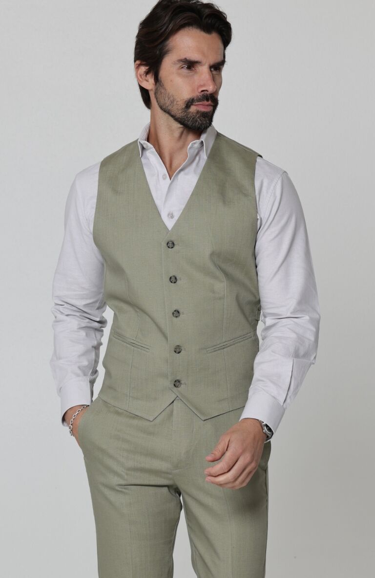 Monaco Men’s Linen Vest in Sage with Verona Italian Linen Pants in Sage