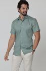 Beckford Linen Shirt in Hunter Green with Men's Natural Verona Pants