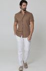 Beckford Men’s Vacation Linen Shirts in Carob with Verona Italian Linen Pants in White