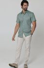 Beckford Linen Shirt in Hunter Green with Men's Natural Verona Pants