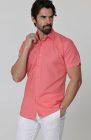 Beckford Men’s Short Sleeve Casual Linen Shirt in Salmon