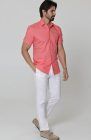 Beckford Men’s Short Sleeve Casual Linen Shirt in Salmon