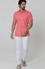 Beckford Men’s Short Sleeve Casual Linen Shirt in Salmon